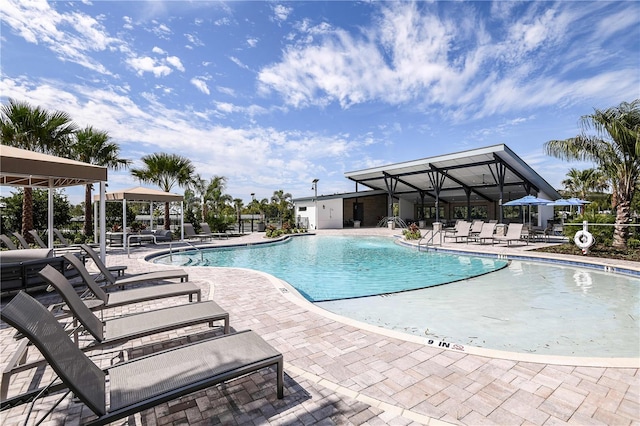 view of pool with a gazebo and a patio area