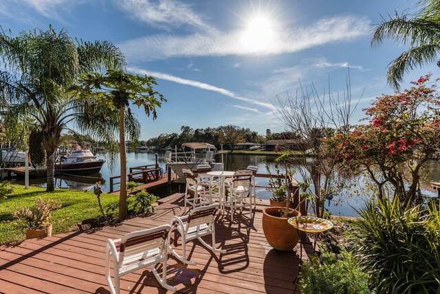 view of dock with a water view