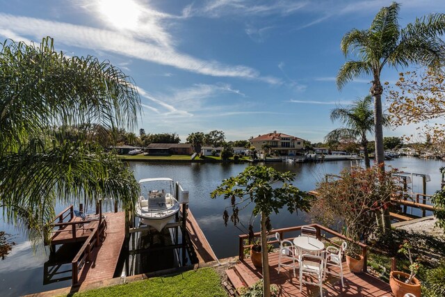 dock area with a water view