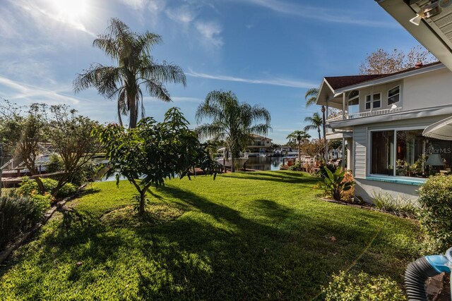 view of yard with a water view