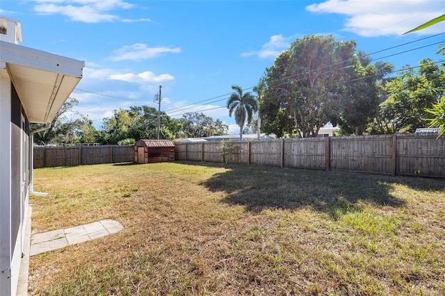 view of yard featuring a shed