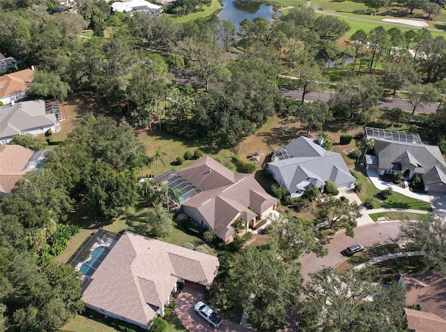 bird's eye view featuring a water view