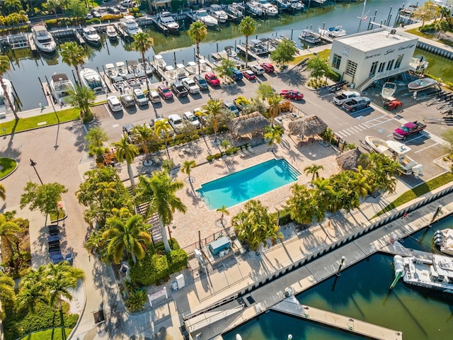 bird's eye view featuring a water view