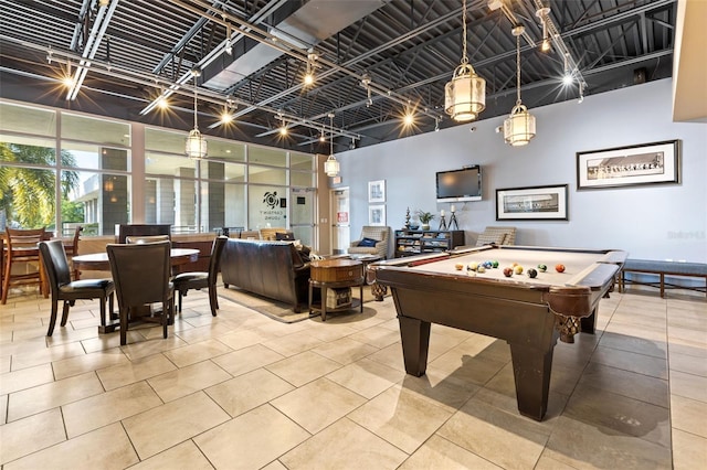 game room with tile patterned flooring and billiards