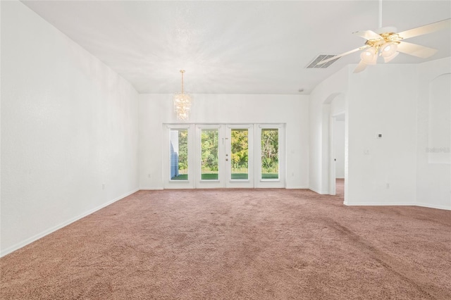 carpeted empty room with ceiling fan