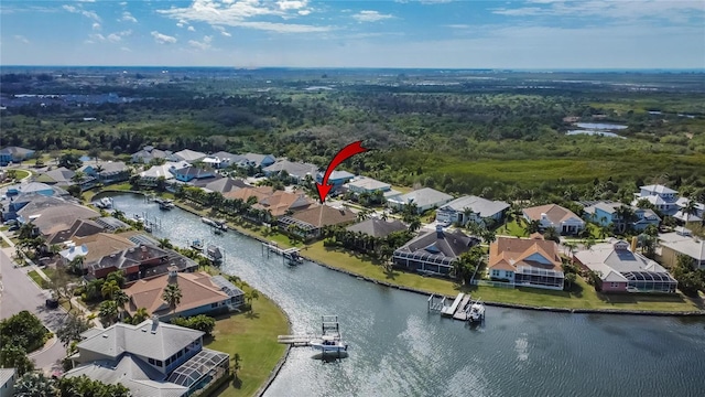 aerial view with a water view