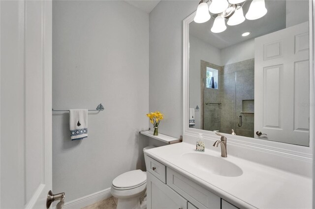 721 Manns Harbor Dr, Apollo Beach, FL 33572 - full bath with vanity, a shower stall, and a chandelier