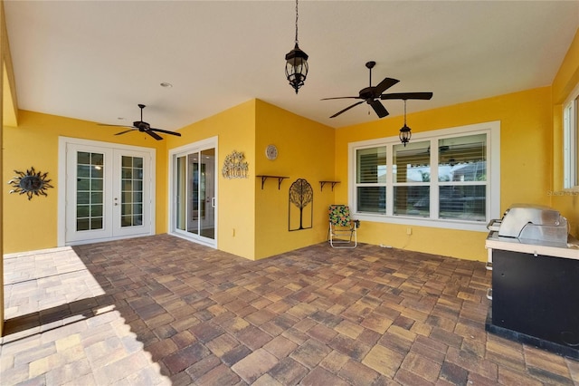 721 Manns Harbor Dr, Apollo Beach, FL 33572 - view of patio with french doors, ceiling fan, and an outdoor kitchen