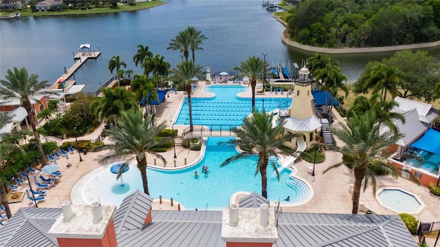 721 Manns Harbor Dr, Apollo Beach, FL 33572 - drone / aerial view of a pool and a large body of water