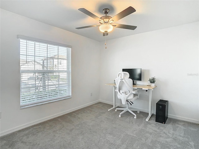 office with carpet and ceiling fan