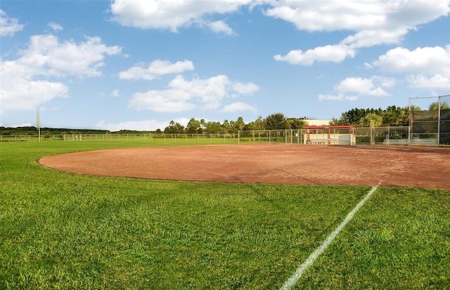 view of community with a yard and a rural view