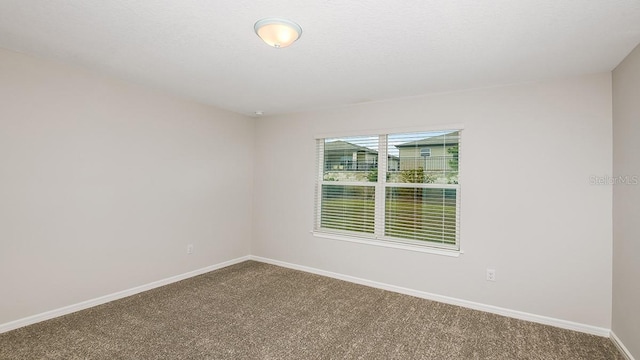 unfurnished room with carpet and a textured ceiling