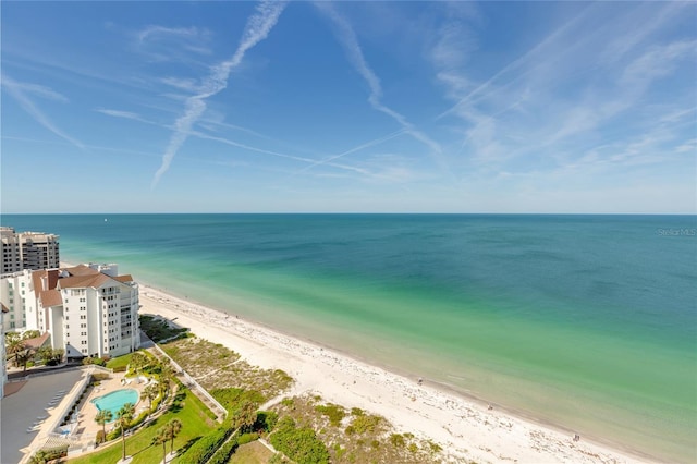 view of water feature with a view of the beach