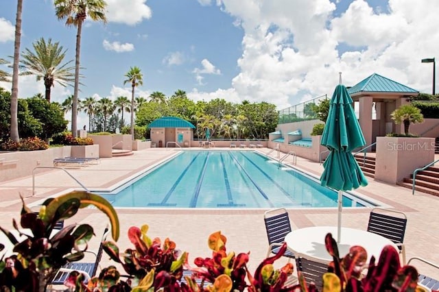 view of pool featuring a patio