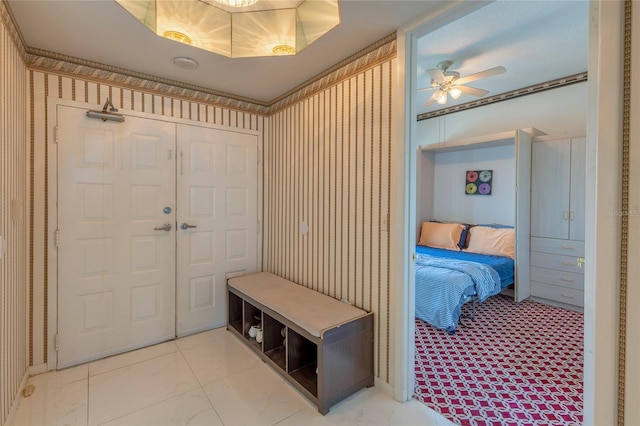 mudroom with ceiling fan