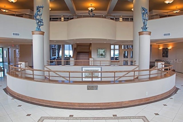 welcome area with ornate columns