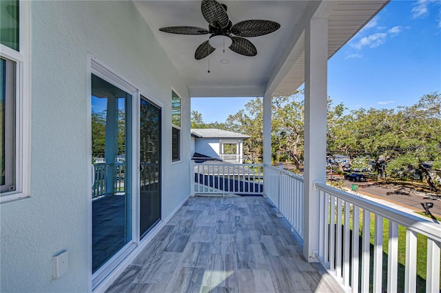 balcony with ceiling fan