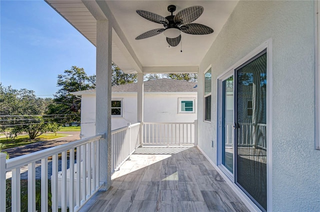 balcony with ceiling fan