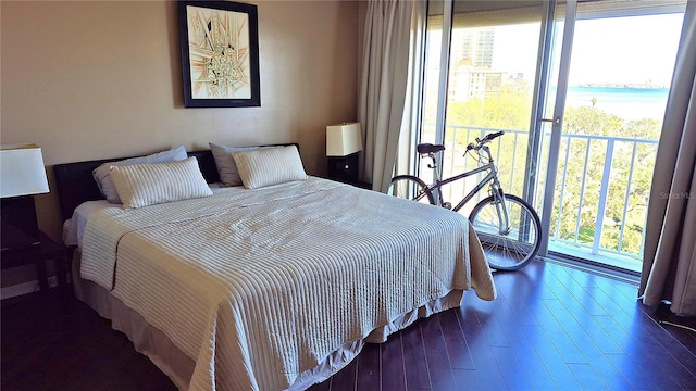 bedroom featuring dark hardwood / wood-style flooring and multiple windows