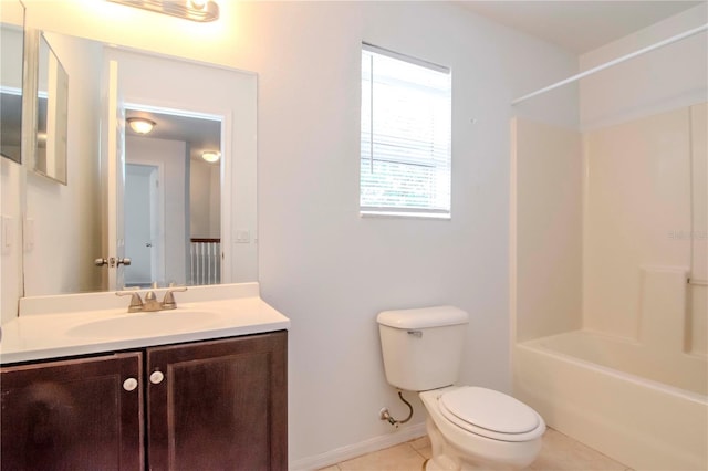 full bathroom featuring tile patterned floors, vanity, toilet, and shower / tub combination