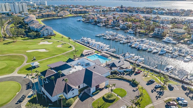 aerial view with a water view