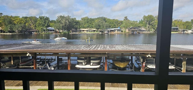 view of dock with a water view