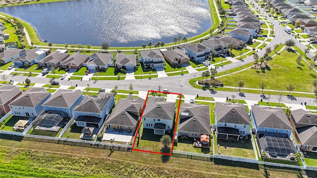 aerial view with a water view