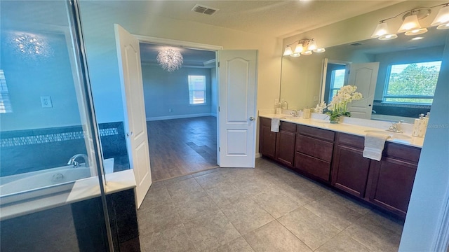 bathroom featuring a bath, vanity, and hardwood / wood-style floors