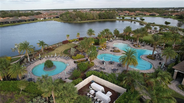 aerial view featuring a water view