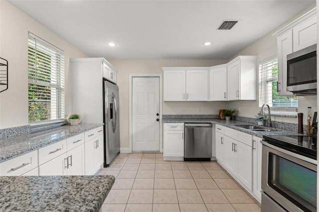 kitchen with sink, white cabinets, a healthy amount of sunlight, and appliances with stainless steel finishes