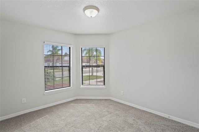 unfurnished room with carpet floors and a textured ceiling