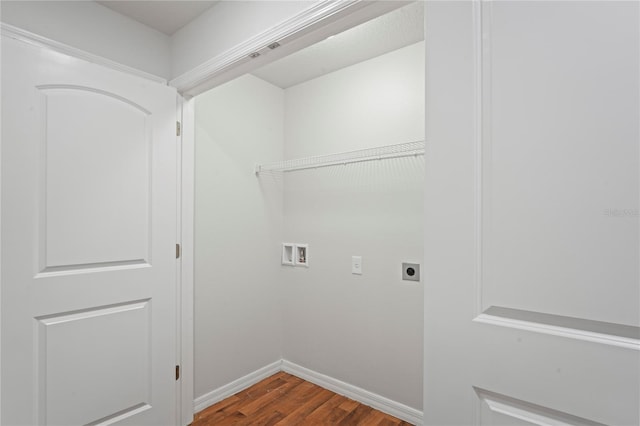 washroom featuring hardwood / wood-style flooring, hookup for a washing machine, and hookup for an electric dryer