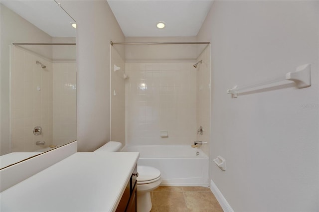 full bathroom with tile patterned flooring, vanity, toilet, and tiled shower / bath