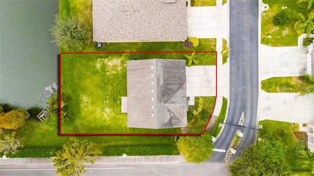 bird's eye view featuring a water view