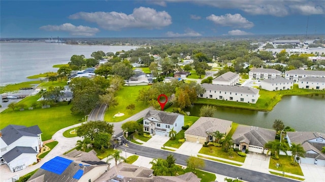 bird's eye view featuring a water view