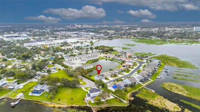 aerial view with a water view