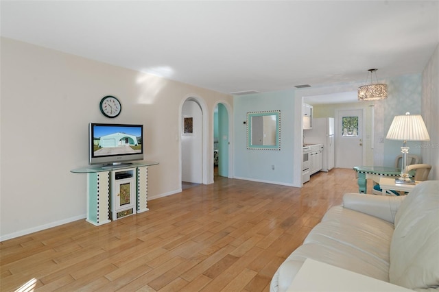 living room featuring light wood-type flooring