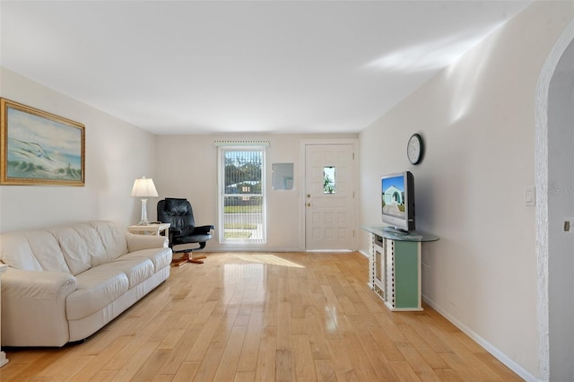 living room with light hardwood / wood-style flooring