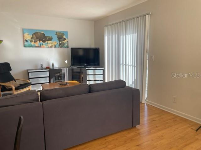 living room with light hardwood / wood-style floors