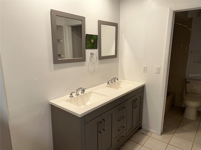 bathroom with tile patterned floors, vanity, and toilet