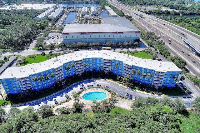 aerial view with a water view