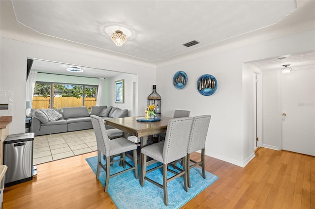 dining room with light wood-type flooring