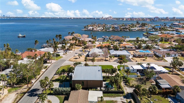 aerial view featuring a water view