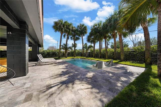 view of swimming pool with a patio area