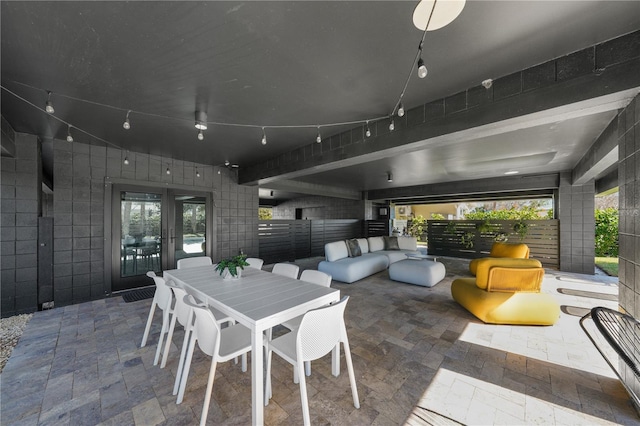 view of patio with french doors and outdoor lounge area