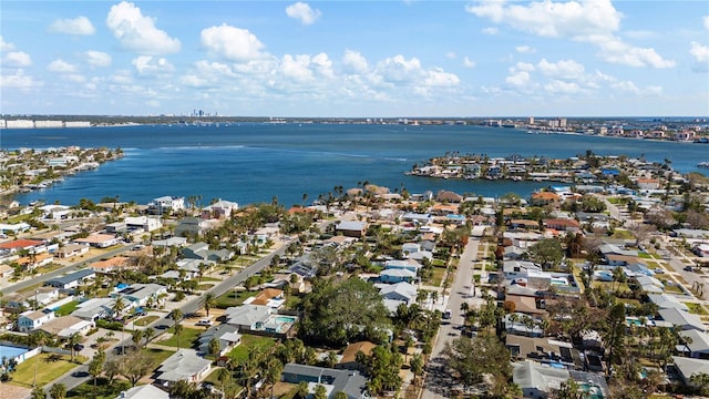 aerial view with a water view