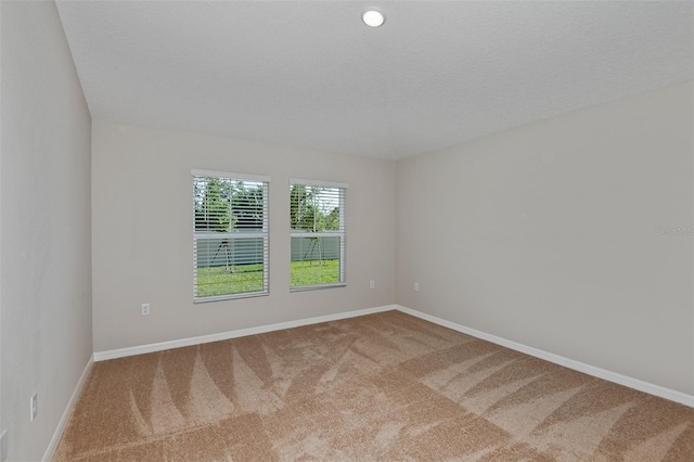 carpeted spare room with a textured ceiling