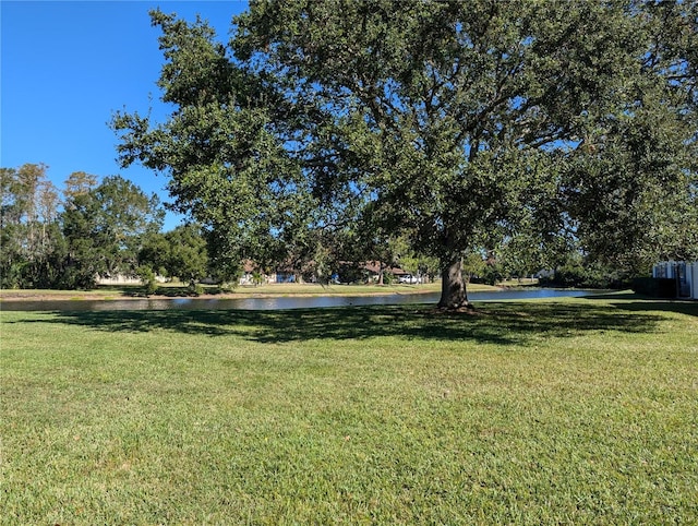 view of yard with a water view