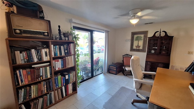 office area with ceiling fan