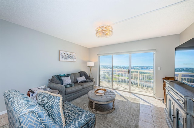 living room featuring light tile patterned floors